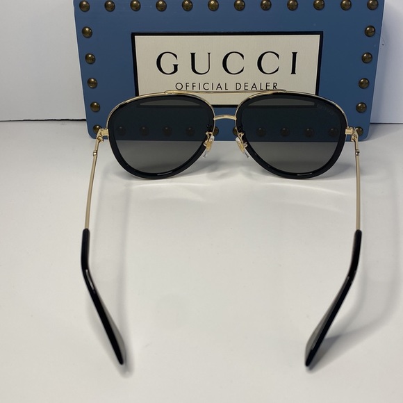 💯 - New - GUCCI GG0062S AVIATOR SUNGLASSES IN BLACK POLARIZED - Picture 5 of 15